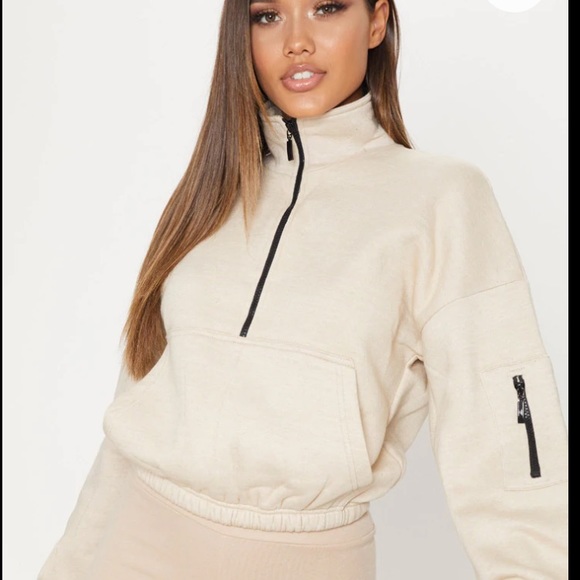 PrettyLittleThing Sweaters - Half zip up sweater, warm, cropped, sand, PLT